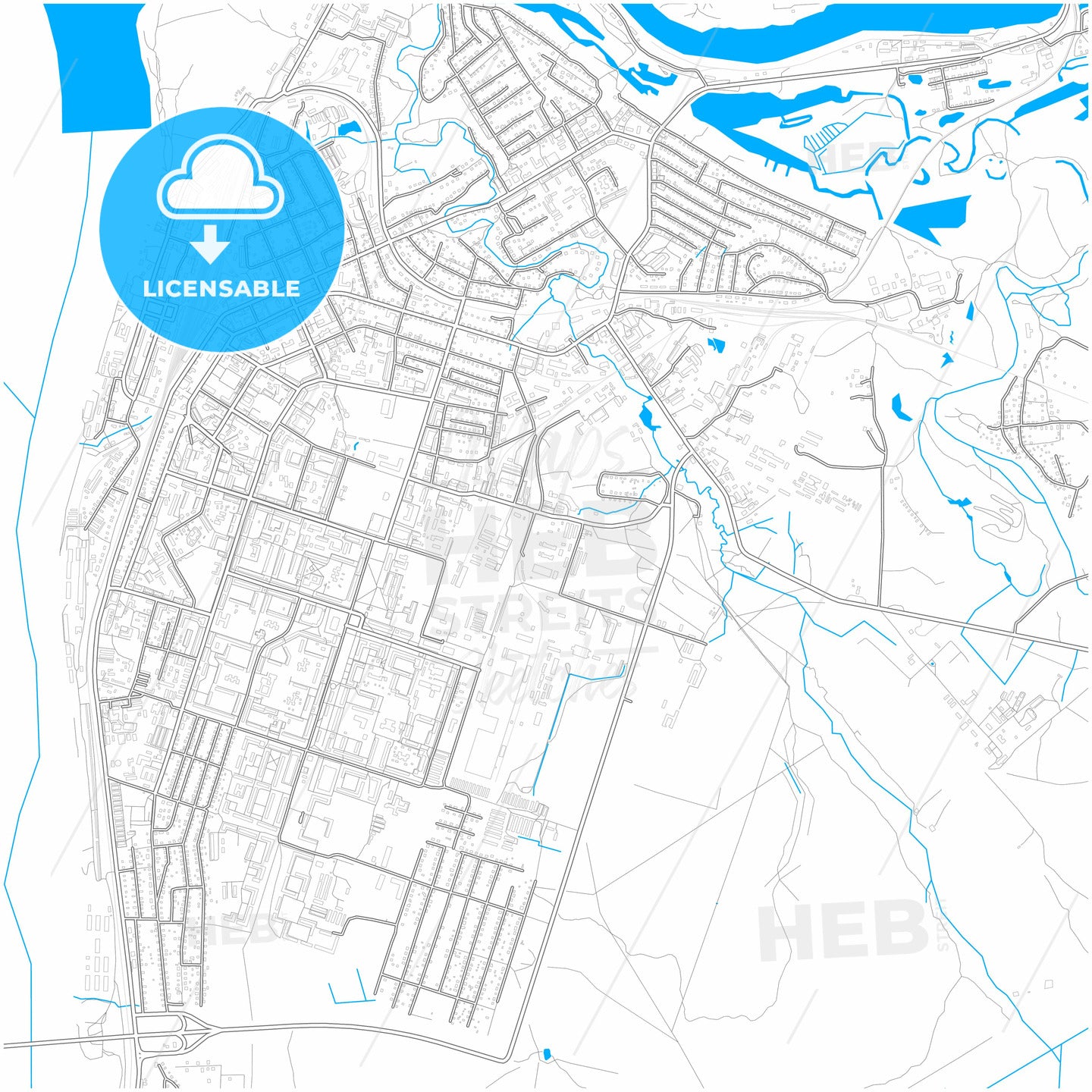 Kotlas, Arkhangelsk Oblast, Russia, city map with high quality roads.