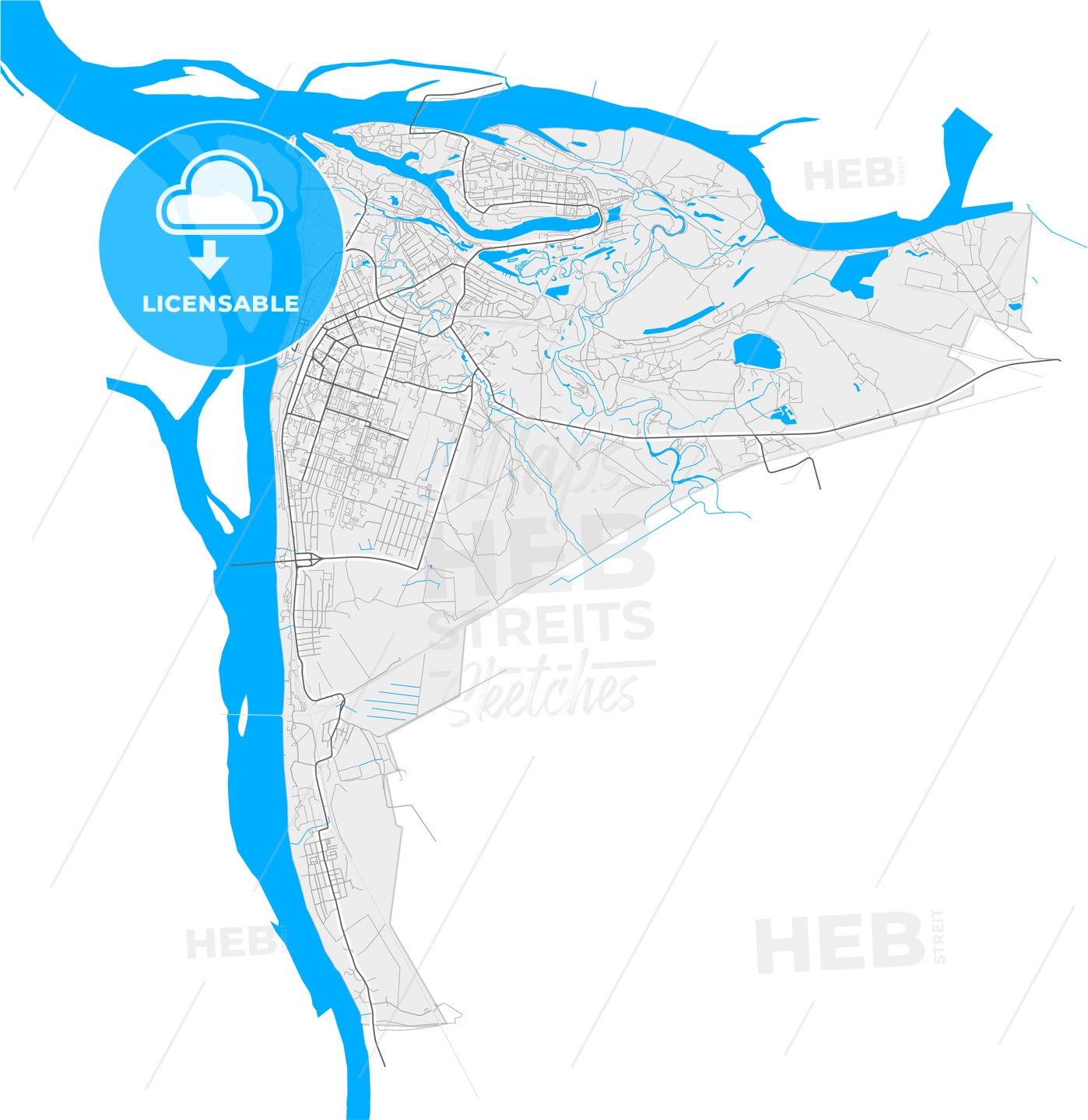 Kotlas, Arkhangelsk Oblast, Russia, high quality vector map