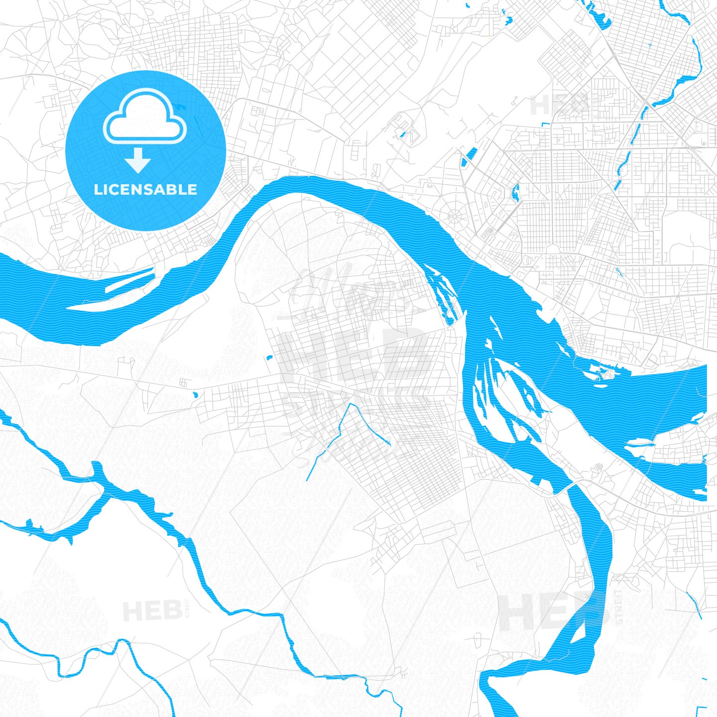 Kousseri, Cameroon PDF vector map with water in focus