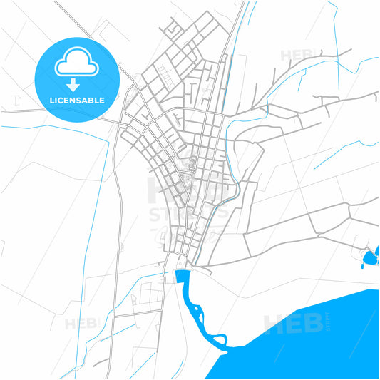 Kovin, South Banat, Serbia, city map with high quality roads.