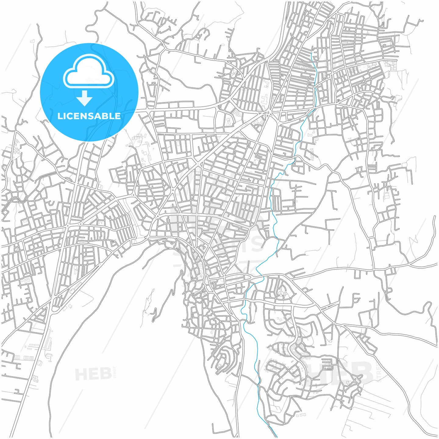 Kozan, Adana, Turkey, city map with high quality roads.