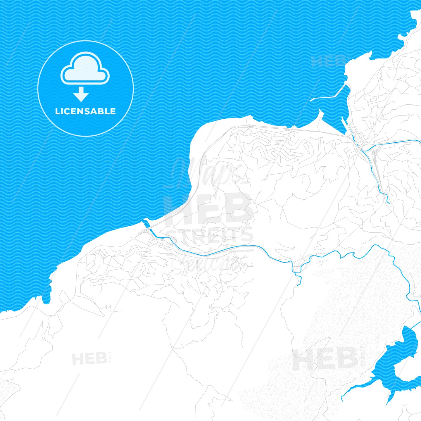 Kozlu, Turkey PDF vector map with water in focus
