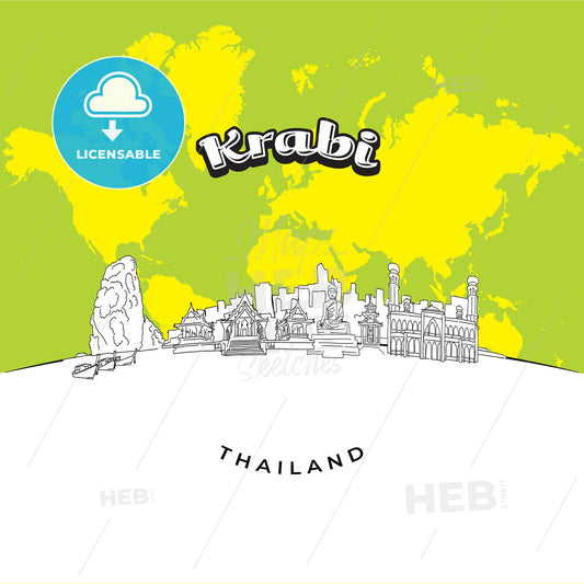 Krabi Thailand panorama drawing – instant download