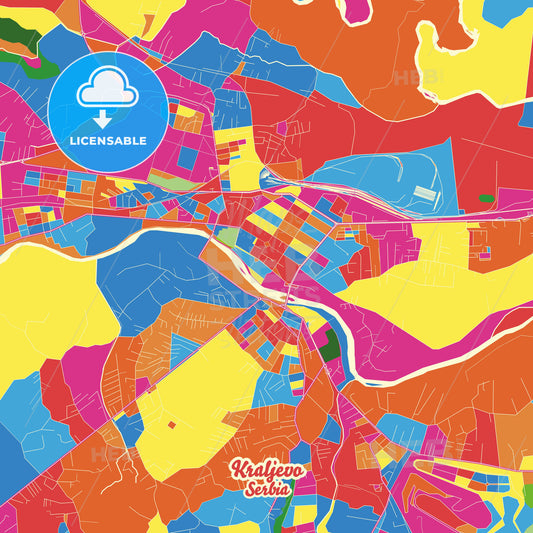 Kraljevo, Serbia Crazy Colorful Street Map Poster Template - HEBSTREITS Sketches