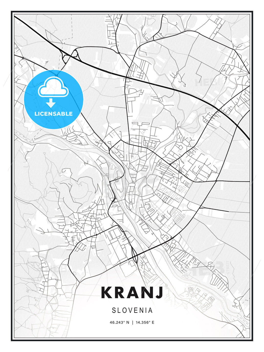Kranj, Slovenia, Modern Print Template in Various Formats - HEBSTREITS Sketches