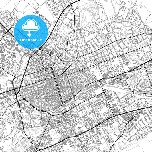 Krefeld, Germany, vector map with buildings