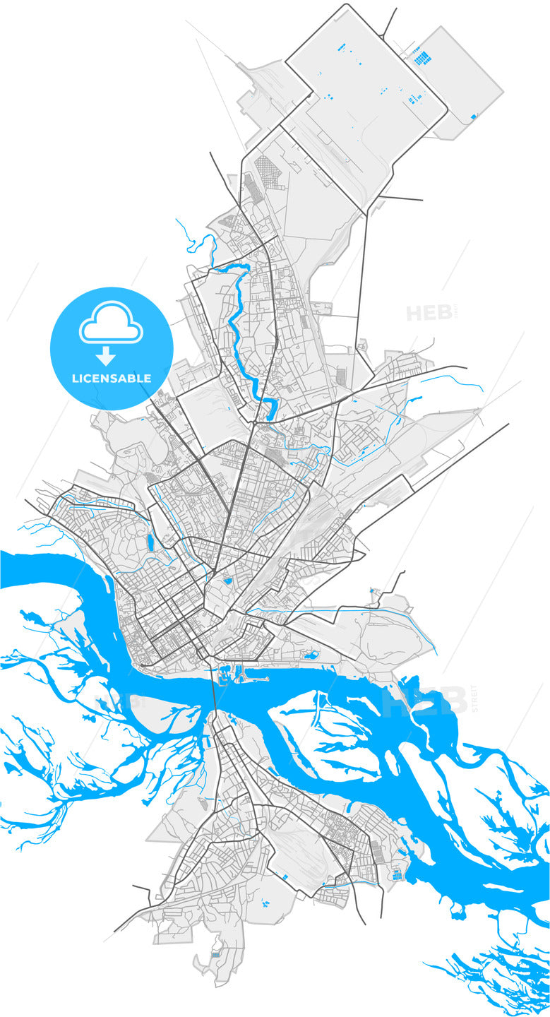 Kremenchuk, Poltava Oblast, Ukraine, high quality vector map