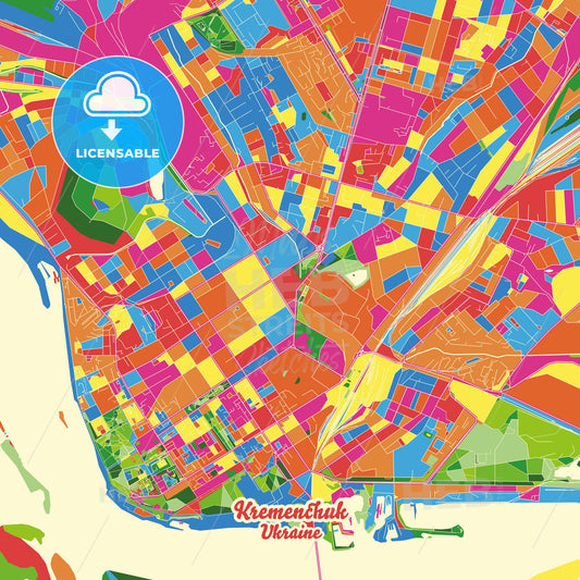 Kremenchuk, Ukraine Crazy Colorful Street Map Poster Template - HEBSTREITS Sketches