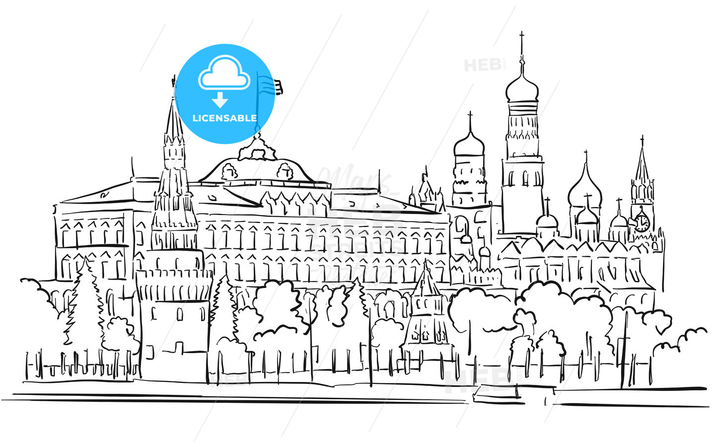 Kremlin, Moscow, Panoramic Greeting Card Sketch – instant download