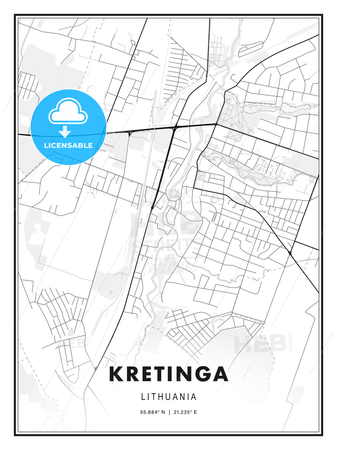 Kretinga, Lithuania, Modern Print Template in Various Formats - HEBSTREITS Sketches