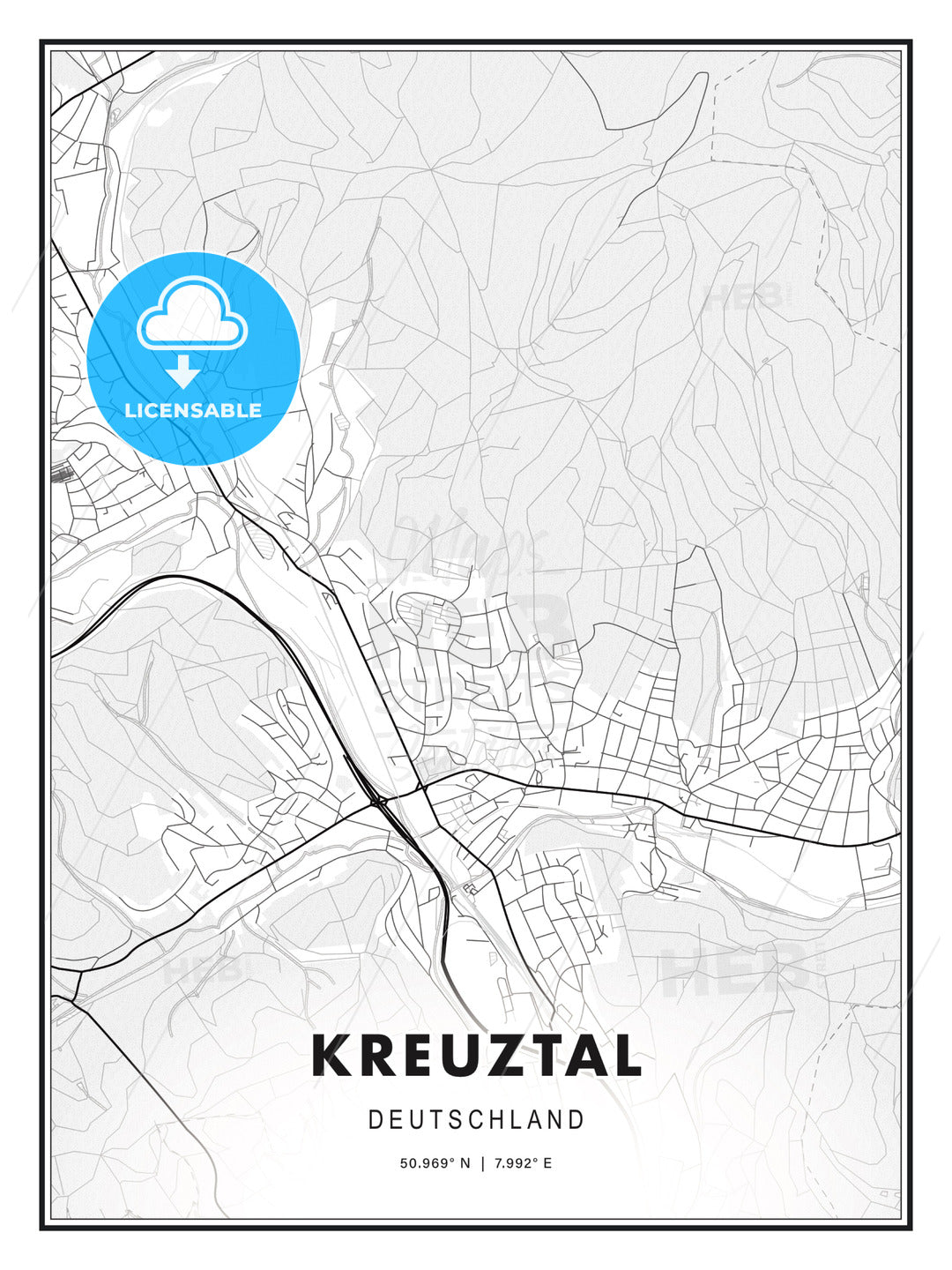 Kreuztal, Germany, Modern Print Template in Various Formats - HEBSTREITS Sketches