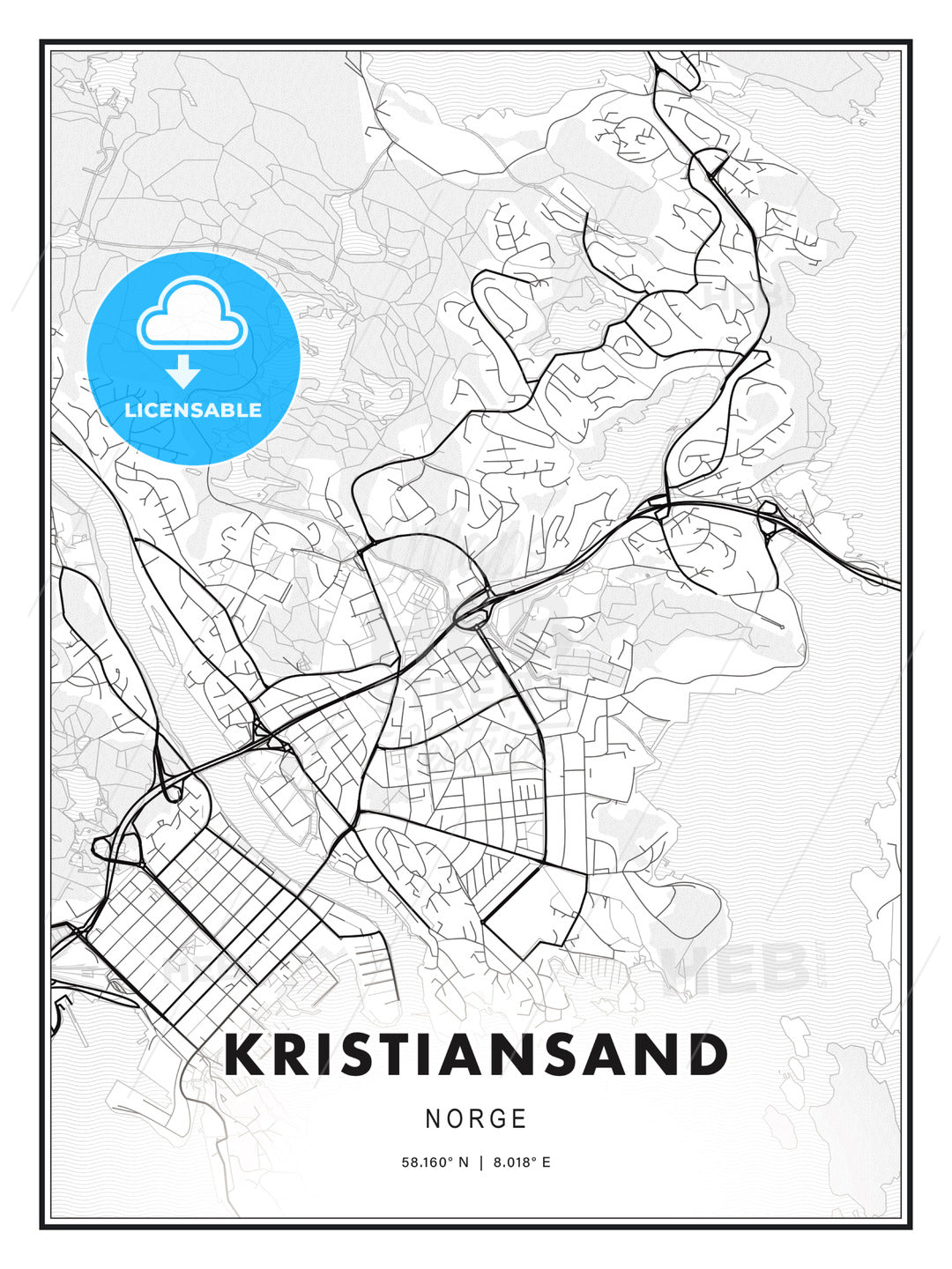 Kristiansand, Norway, Modern Print Template in Various Formats - HEBSTREITS Sketches