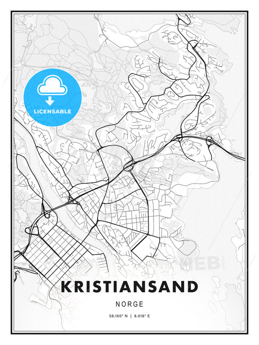 Kristiansand, Norway, Modern Print Template in Various Formats - HEBSTREITS Sketches
