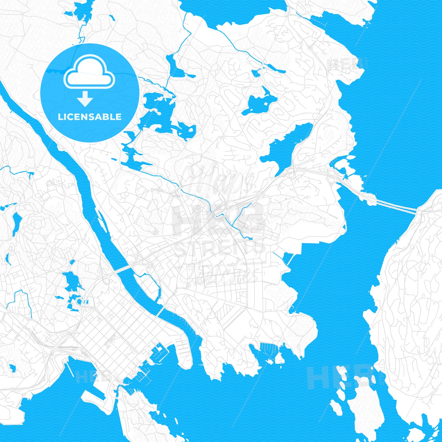 Kristiansand, Norway PDF vector map with water in focus