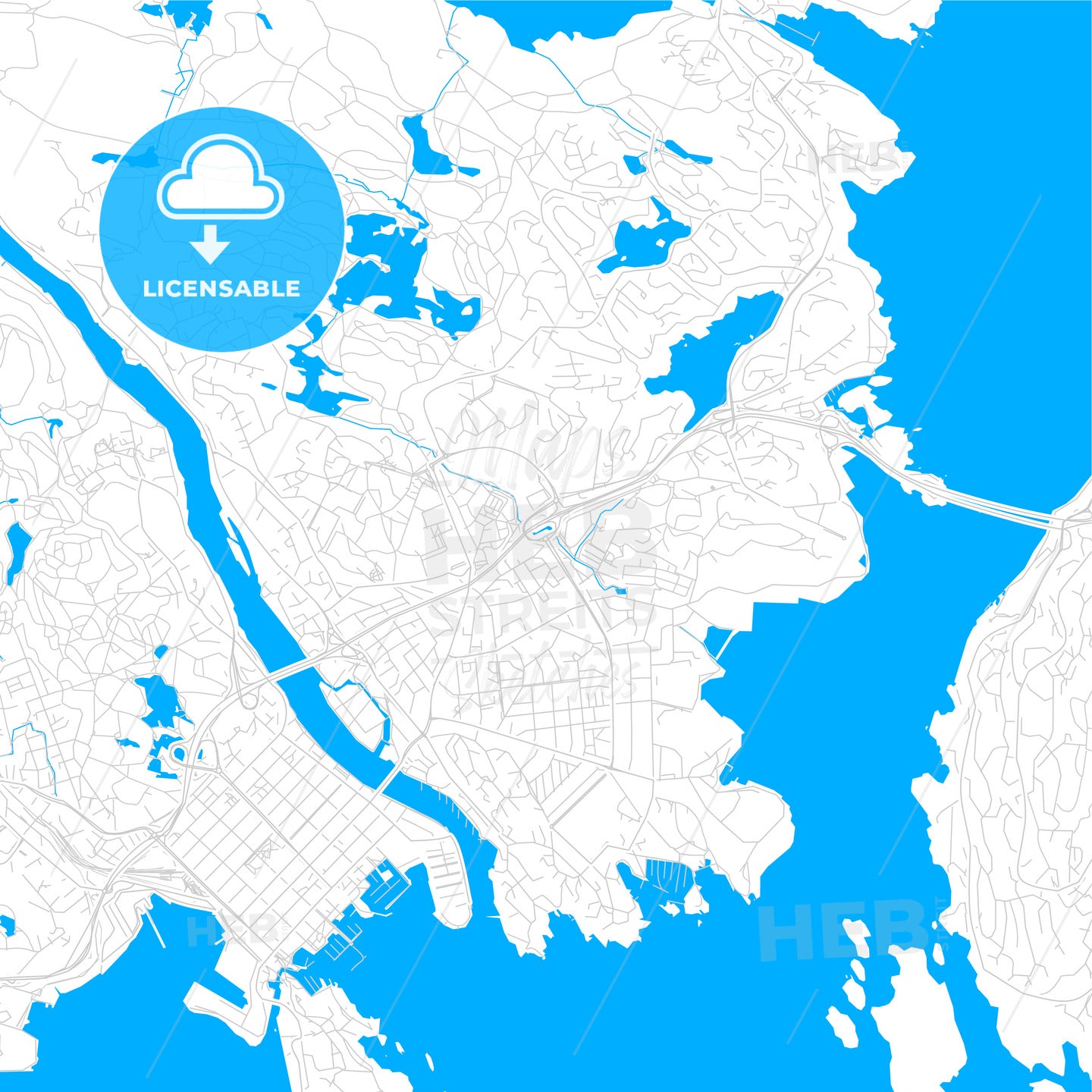 Kristiansand, Norway bright two-toned vector map