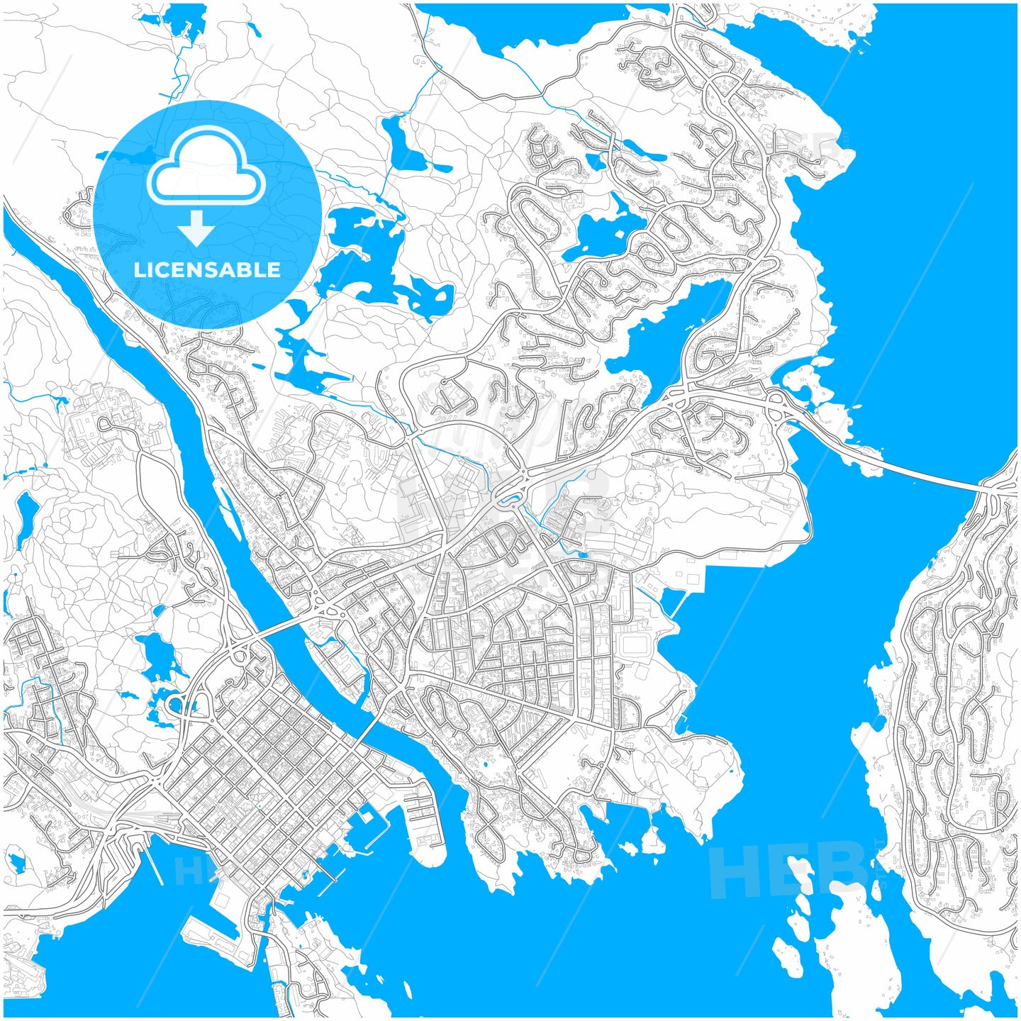 Kristiansand, Vest-Agder, Norway, city map with high quality roads.