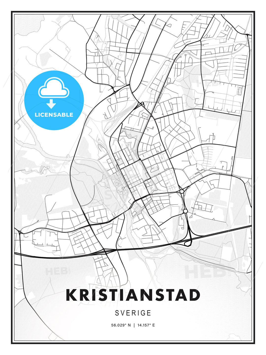 Kristianstad, Sweden, Modern Print Template in Various Formats - HEBSTREITS Sketches