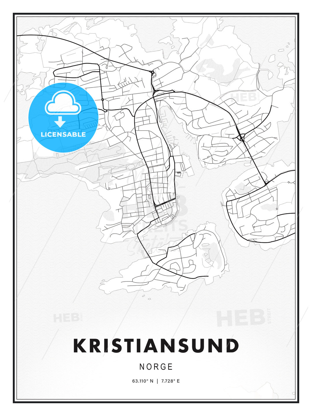 Kristiansund, Norway, Modern Print Template in Various Formats - HEBSTREITS Sketches