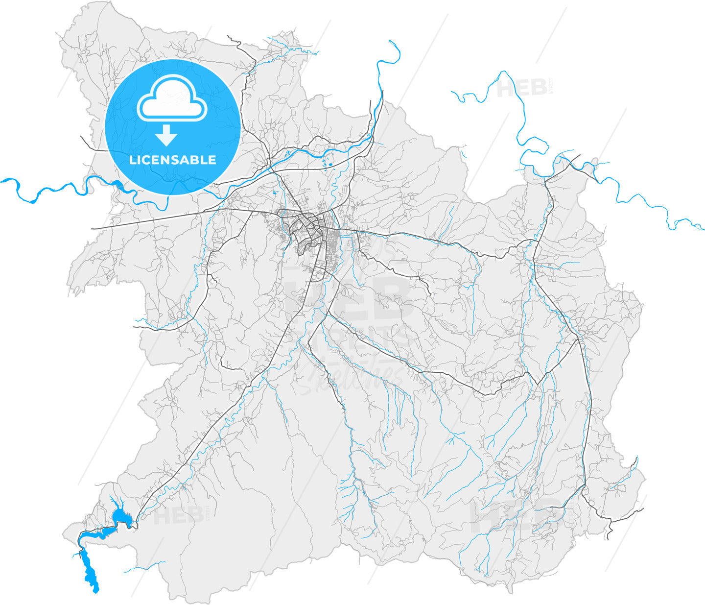 Kruševac, Rasina, Serbia, high quality vector map