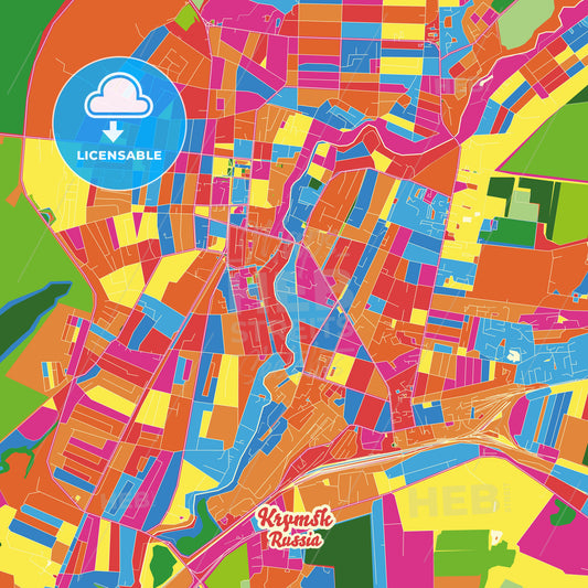 Krymsk, Russia Crazy Colorful Street Map Poster Template - HEBSTREITS Sketches