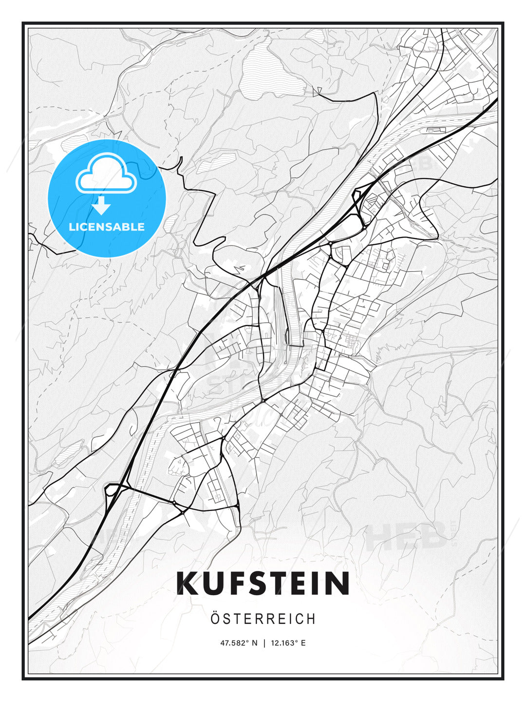 Kufstein, Austria, Modern Print Template in Various Formats - HEBSTREITS Sketches