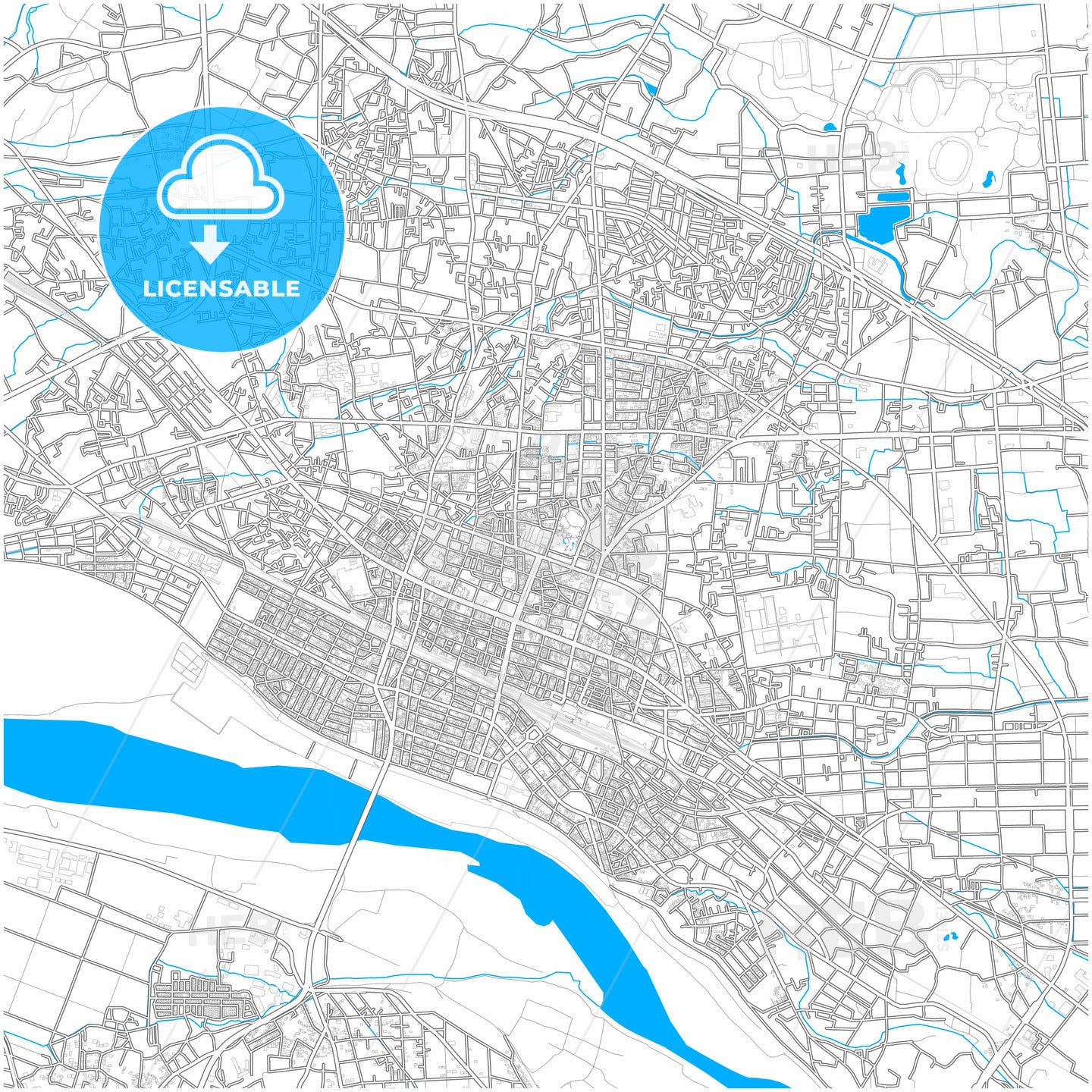 Kumagaya, Saitama, Japan, city map with high quality roads.