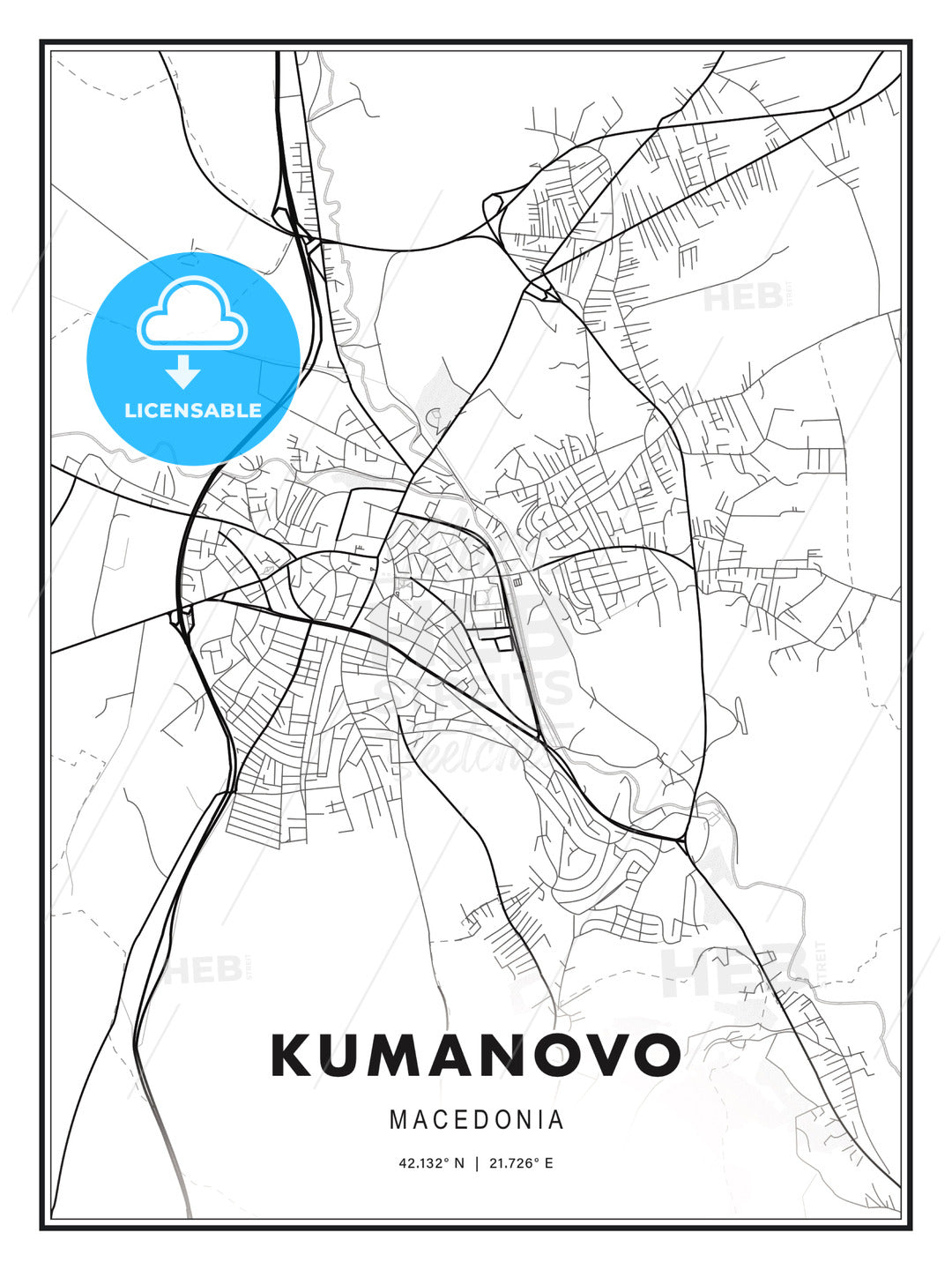 Kumanovo, Macedonia, Modern Print Template in Various Formats - HEBSTREITS Sketches