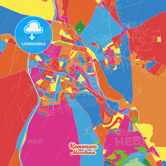 Kumanovo, North Macedonia Crazy Colorful Street Map Poster Template - HEBSTREITS Sketches