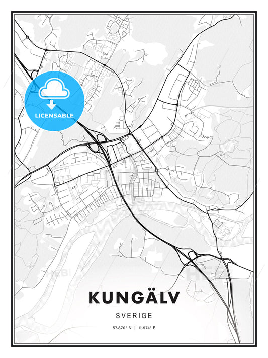 Kungälv, Sweden, Modern Print Template in Various Formats - HEBSTREITS Sketches