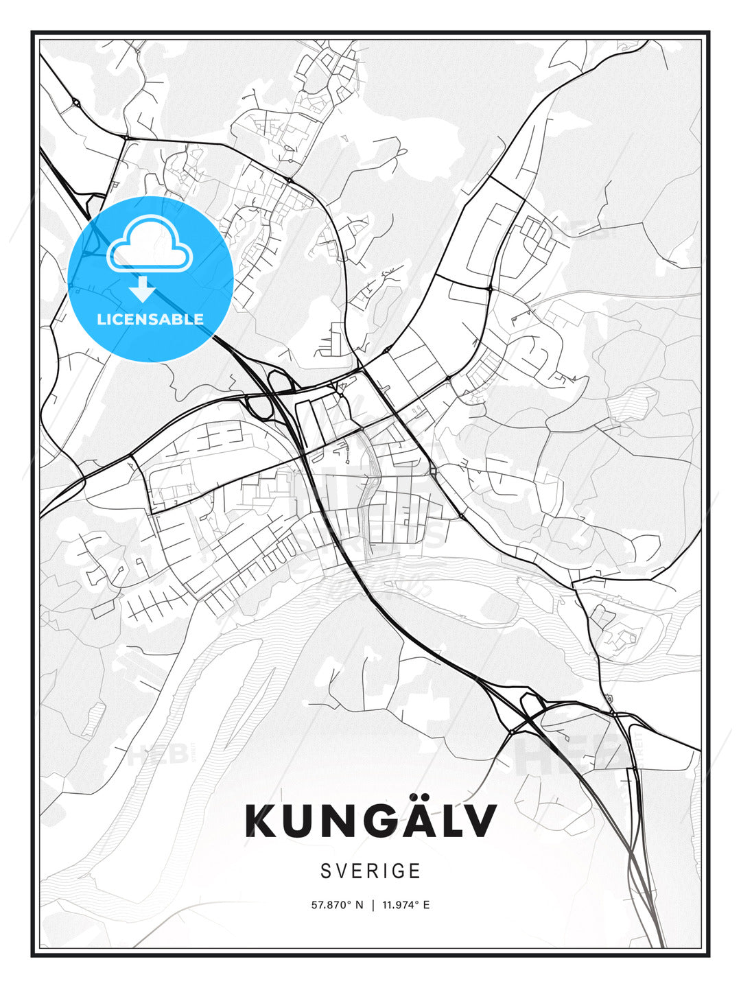 Kungälv, Sweden, Modern Print Template in Various Formats - HEBSTREITS Sketches