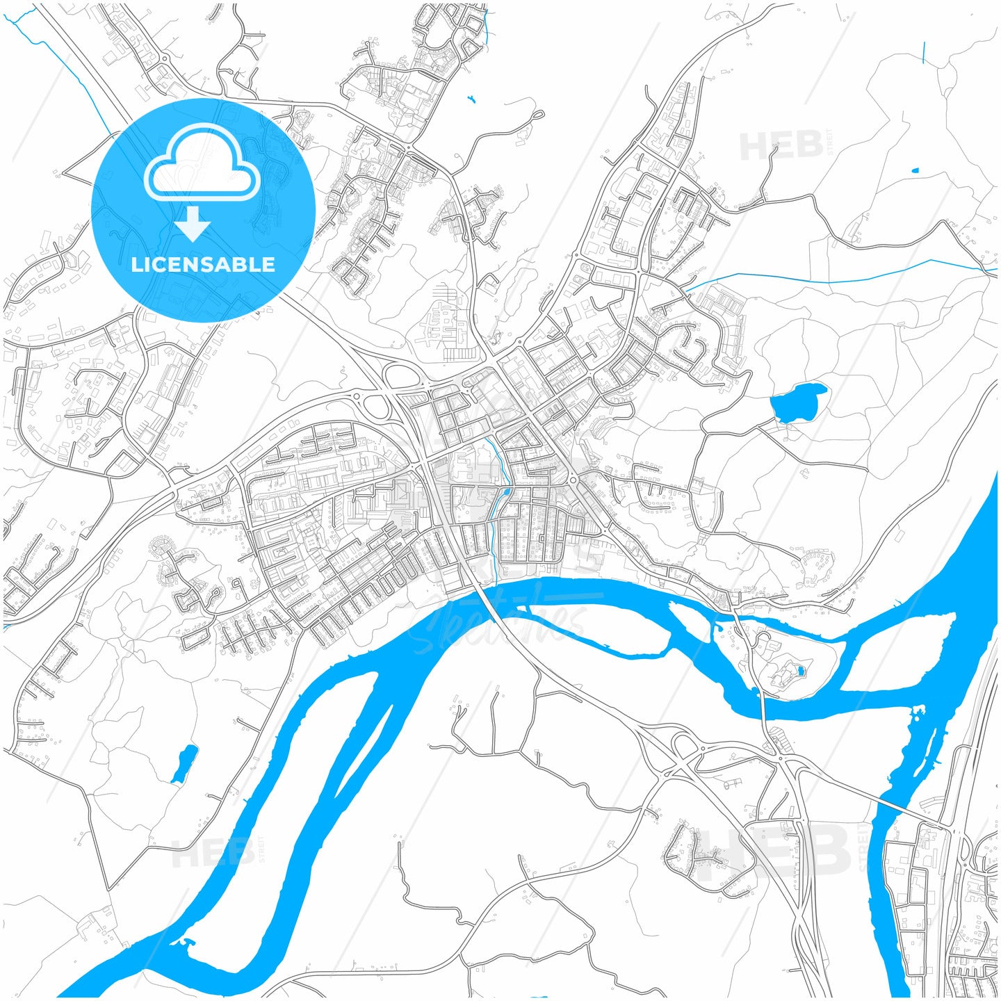 Kungälv, Sweden, city map with high quality roads.