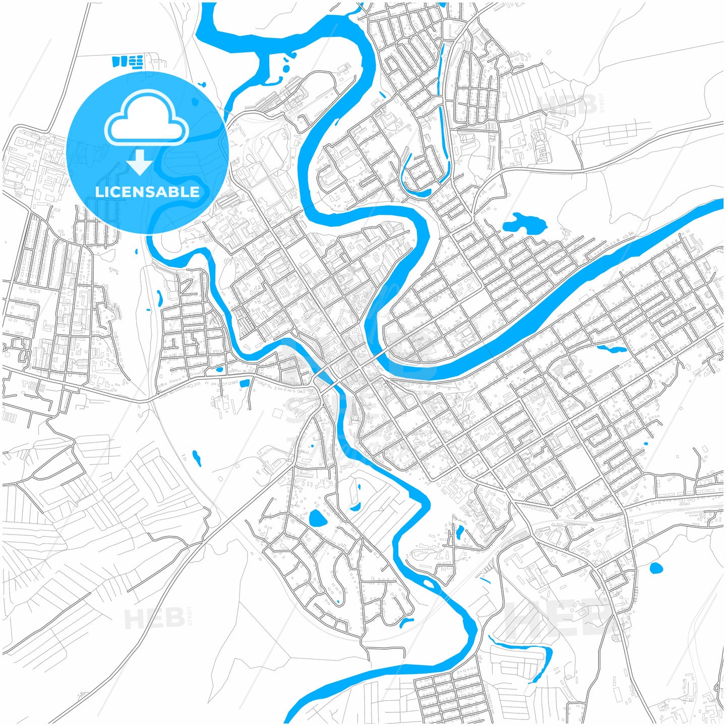 Kungur, Perm Krai, Russia, city map with high quality roads.