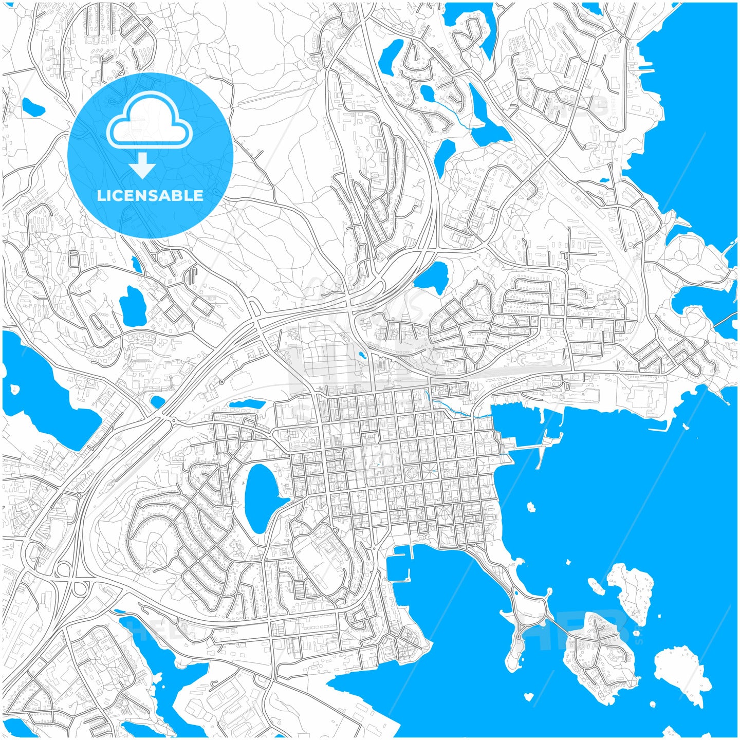Kuopio, Finland, city map with high quality roads.