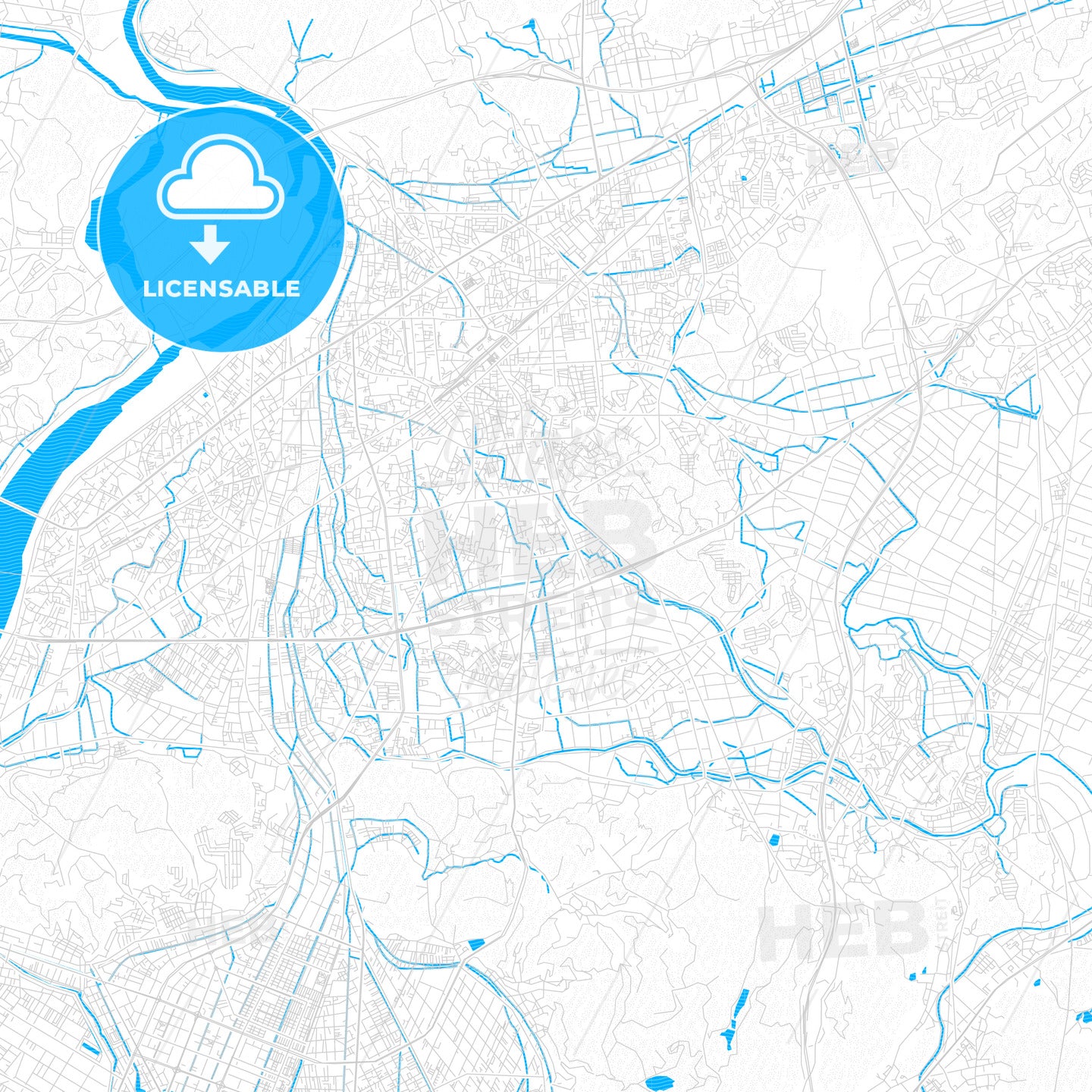 Kurashiki, Japan PDF vector map with water in focus