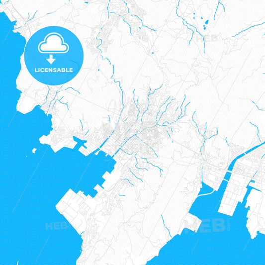 Kure, Japan PDF vector map with water in focus