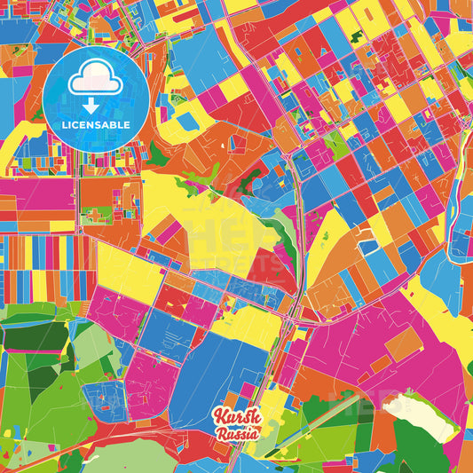 Kursk, Russia Crazy Colorful Street Map Poster Template - HEBSTREITS Sketches