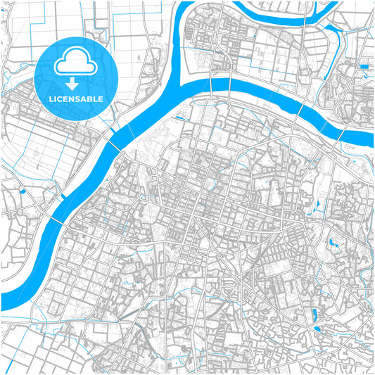 Kurume, Fukuoka, Japan, city map with high quality roads.