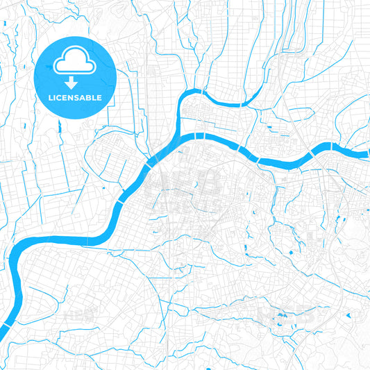 Kurume, Japan PDF vector map with water in focus