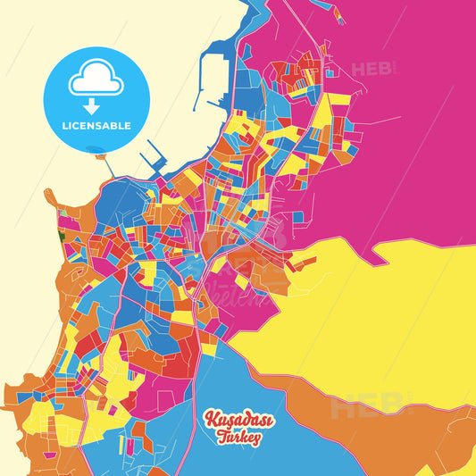 Kuşadası, Turkey Crazy Colorful Street Map Poster Template - HEBSTREITS Sketches