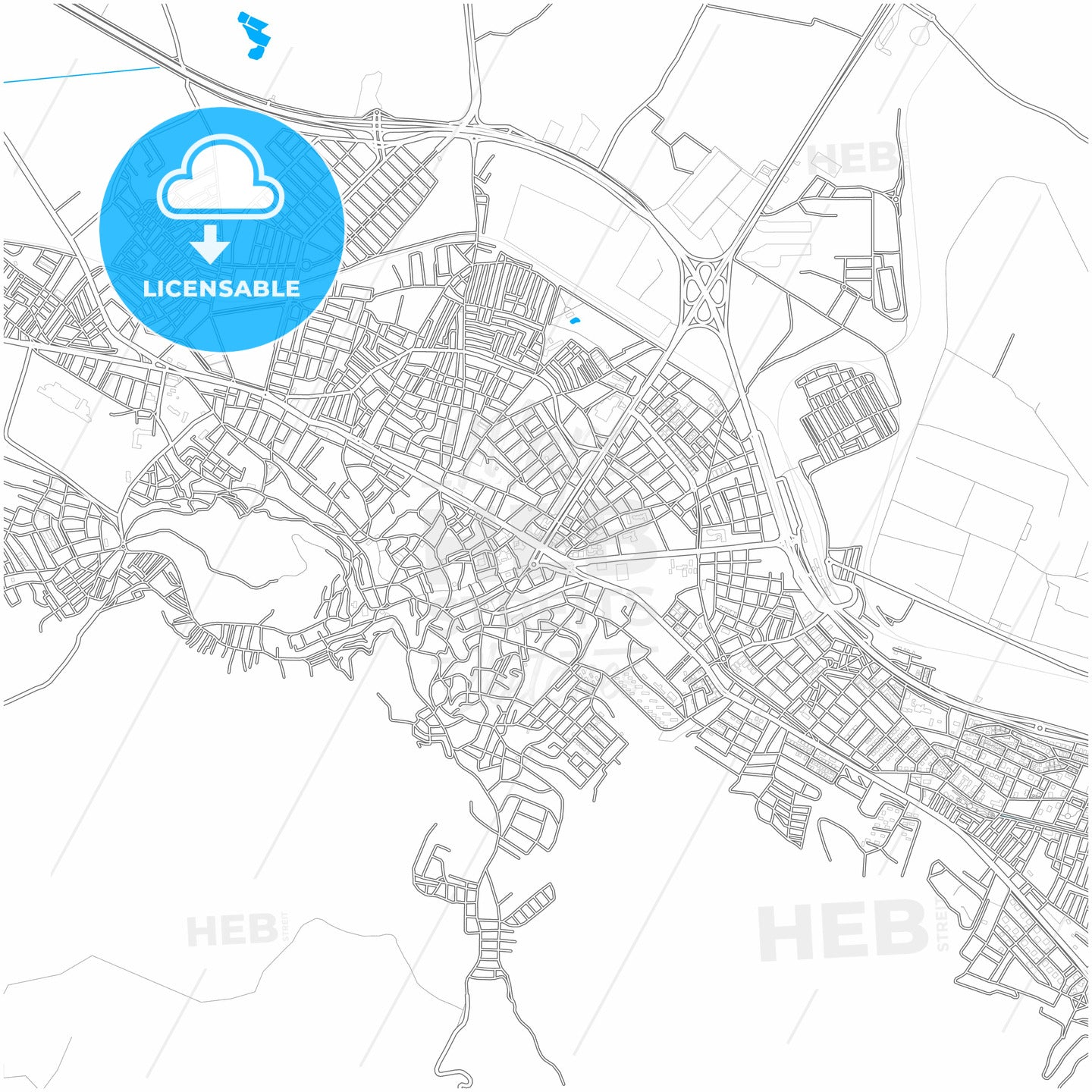 Kütahya, Kütahya, Turkey, city map with high quality roads.