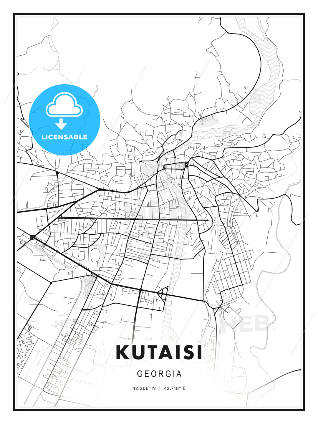 Kutaisi, Georgia, Modern Print Template in Various Formats - HEBSTREITS Sketches