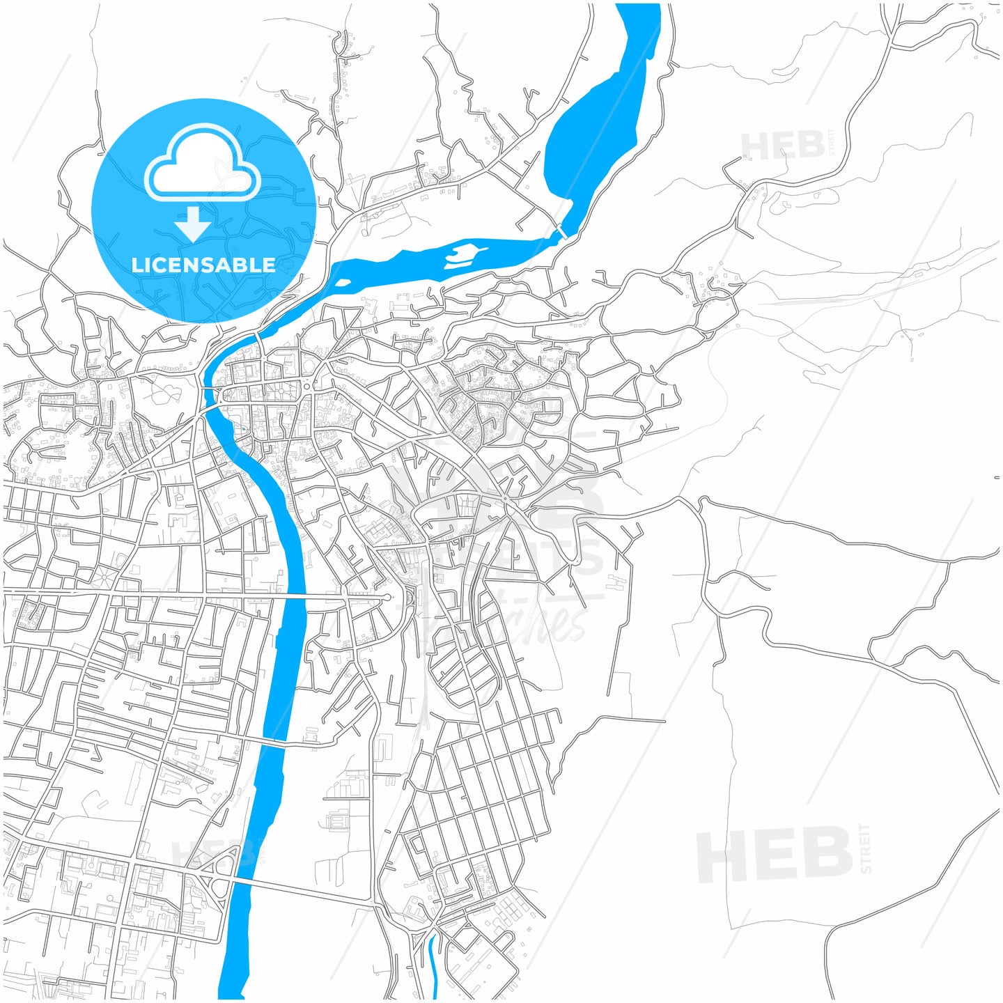 Kutaisi, Imereti, Georgia, city map with high quality roads.