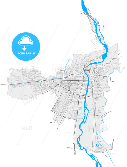 Kutaisi, Imereti, Georgia, high quality vector map