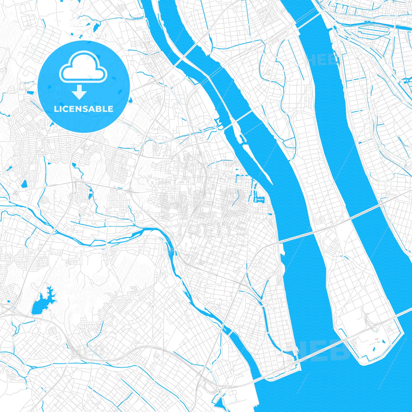 Kuwana, Japan PDF vector map with water in focus