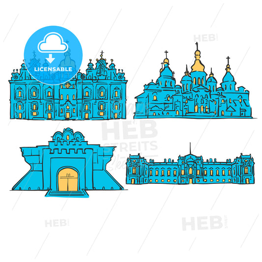 Kyiv, Ukraine, Colored Landmarks – instant download