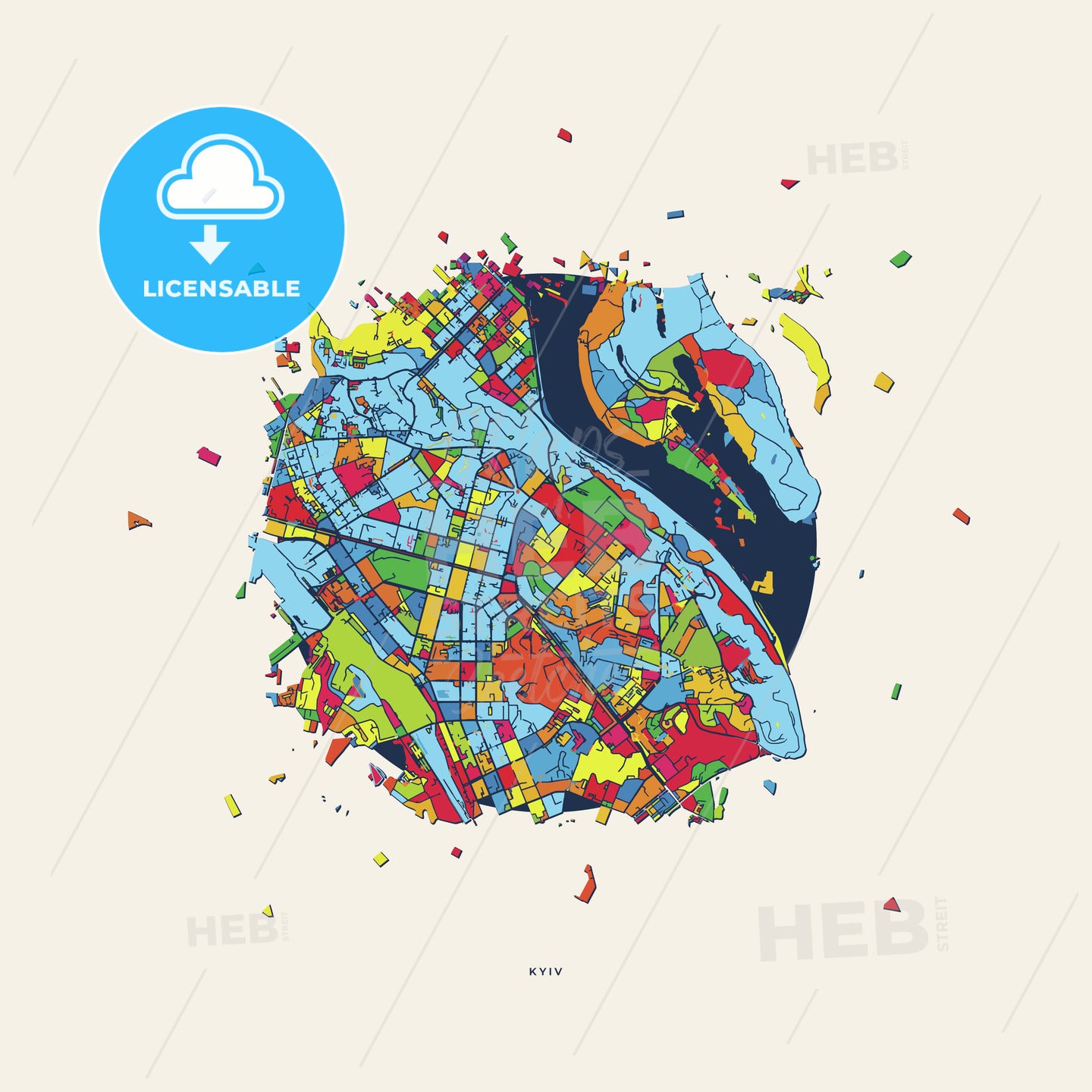 Kyiv Ukraine colorful confetti map