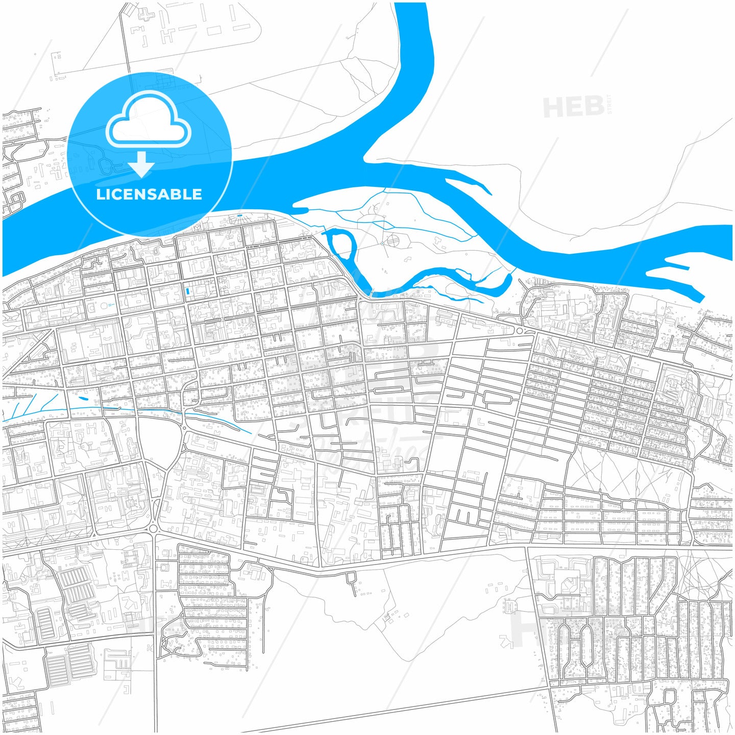 Kyzyl, Tuva Republic, Russia, city map with high quality roads.