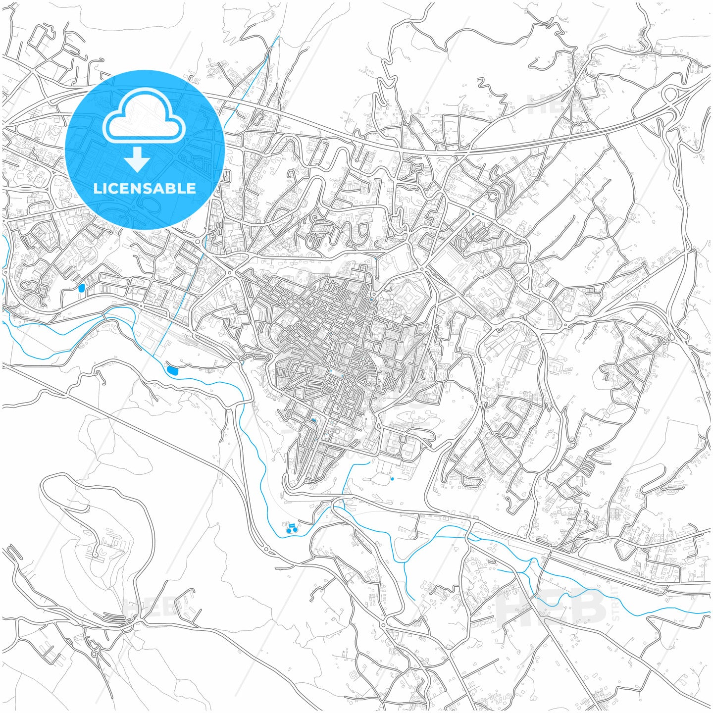 L Aquila, Abruzzo, Italy, city map with high quality roads.