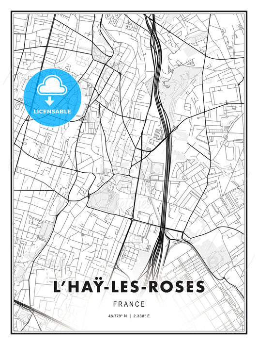 L Haÿ-les-Roses, France, Modern Print Template in Various Formats - HEBSTREITS Sketches