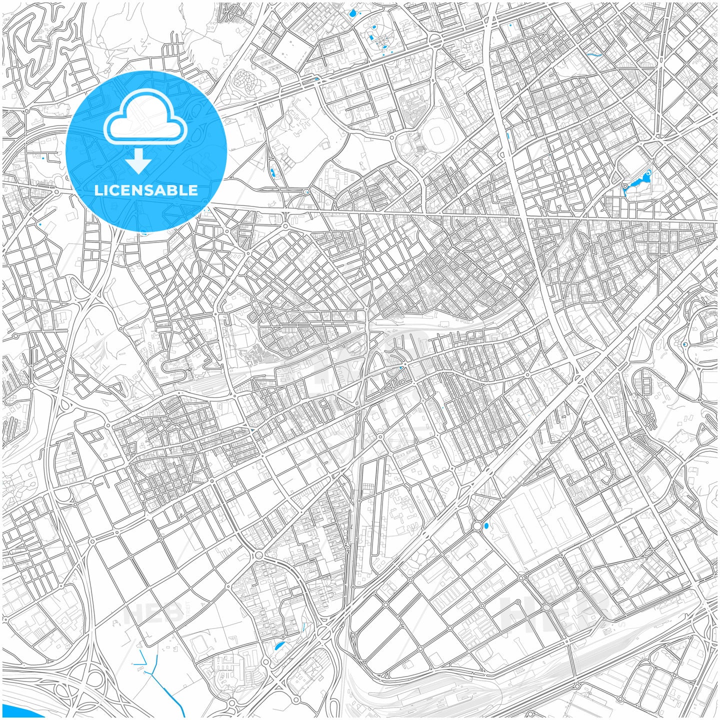 L Hospitalet de Llobregat, Barcelona, Spain, city map with high quality roads.